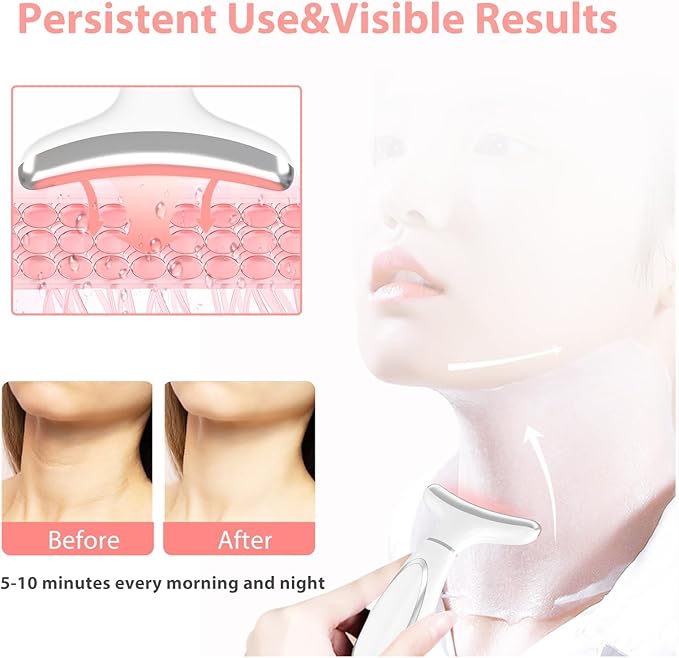 LED Neck & Face Massager - Portable Thermal Vibration LED Therapy