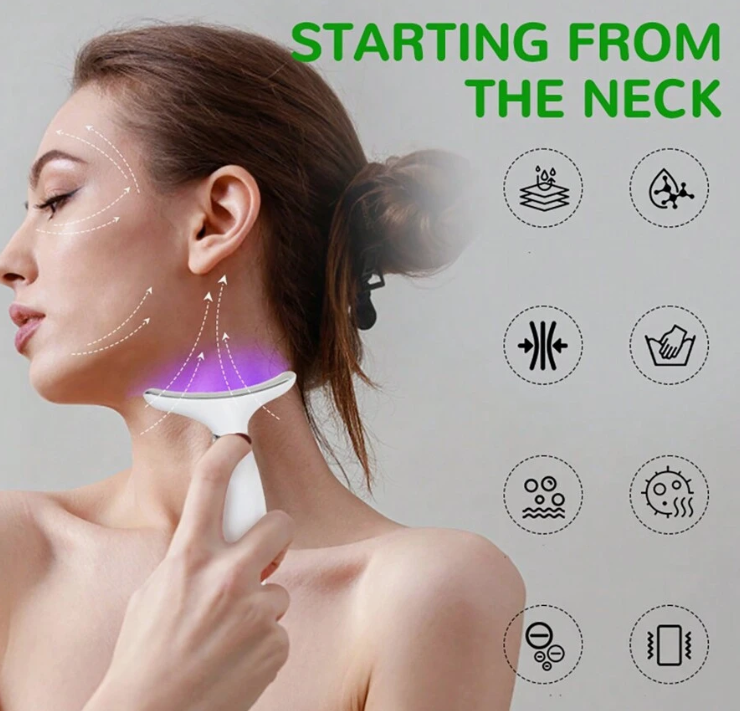 LED Neck & Face Massager - Portable Thermal Vibration LED Therapy