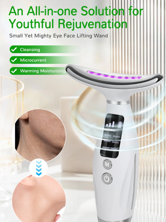 LED Neck & Face Massager - Portable Thermal Vibration LED Therapy