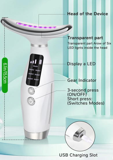 LED Neck & Face Massager - Portable Thermal Vibration LED Therapy